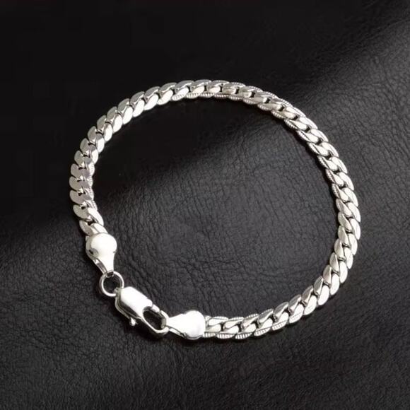 925 Silver Bracelet Cuban Snake Chain Vintage Fashion Birthday Anniversary Gift